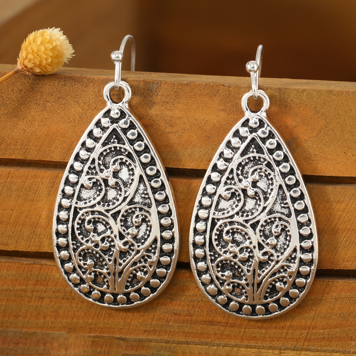 Men's Vintage Carved Teardrop Earrings